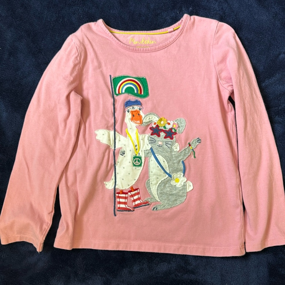 Mini boden girls applique long sleeve 7-8